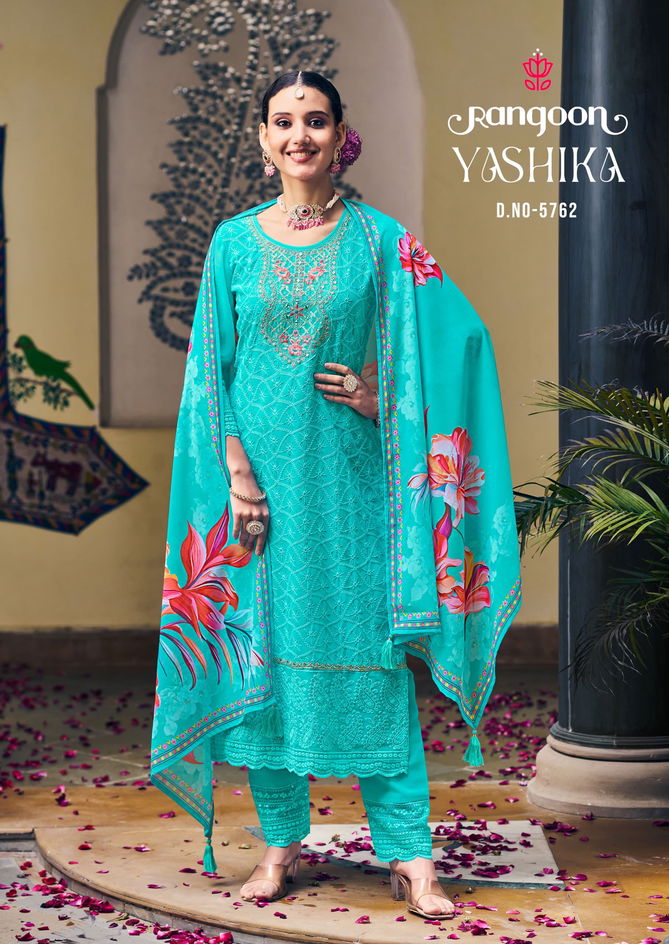 Yashika By Rangoon Schiffli Georgette Readymade Suits Exporters In India